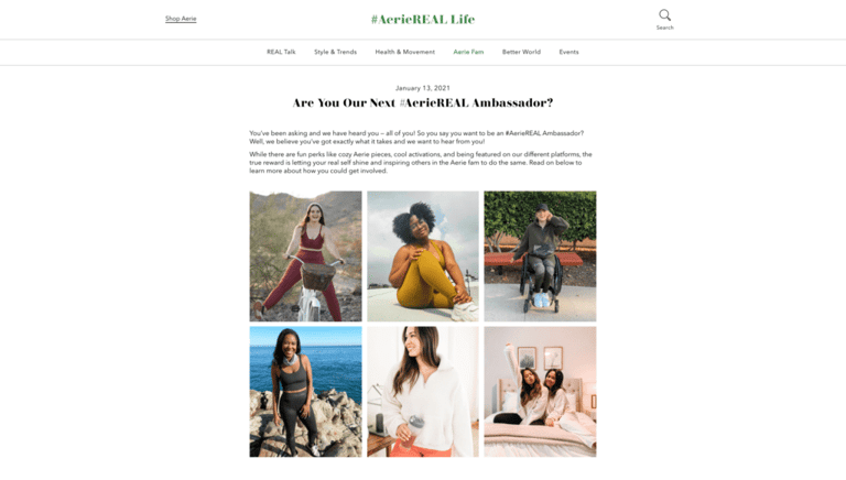Aerie brand ambassador program