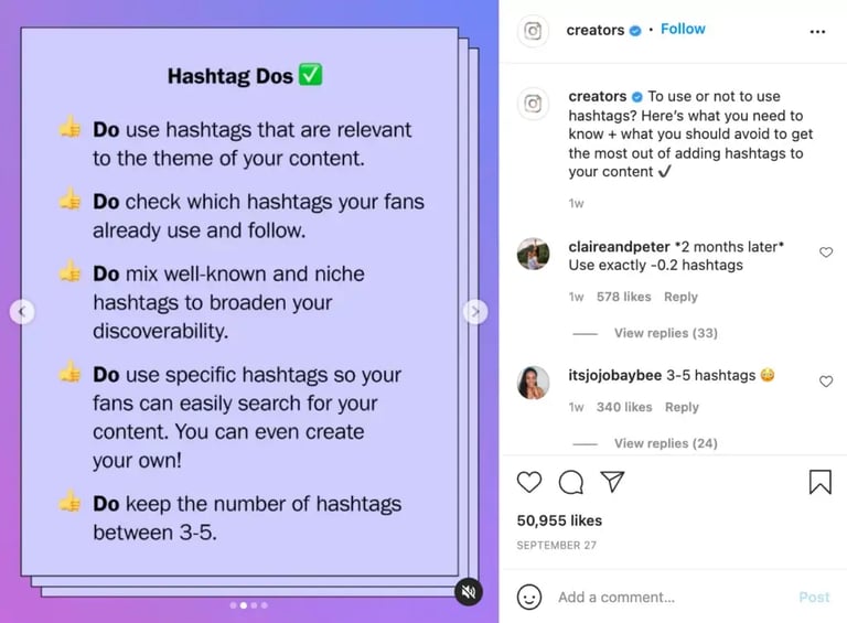 Instagram hashtags from creators account