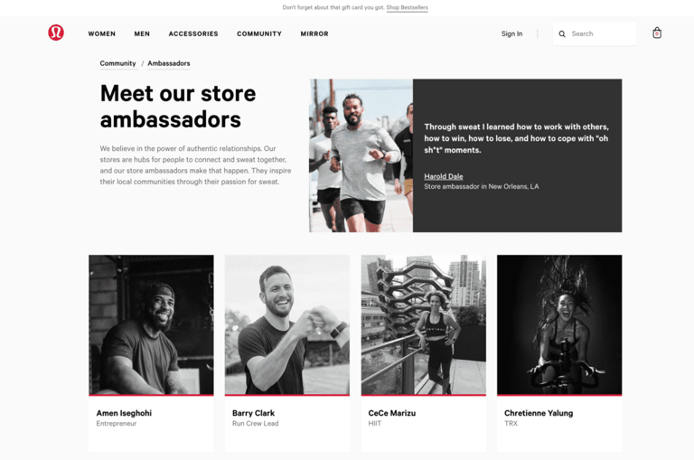 Lululemon store ambassadors