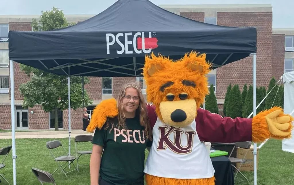 PSECU college ambassador with campus mascot