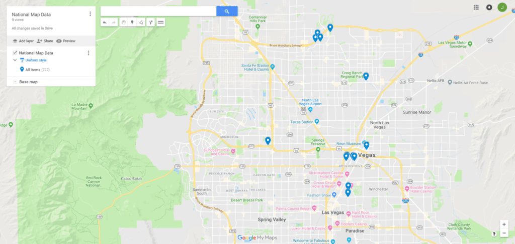SocialLadder integration with Google Maps showing Las Vegas map