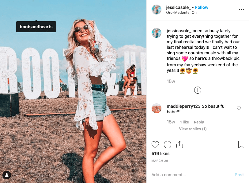 Boots and Hearts brand ambassador Instagram post