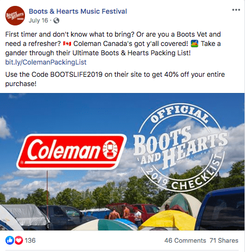 Boots & Hearts Music Festival Facebook post