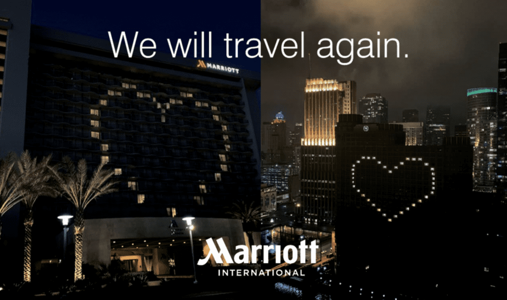 Marriott hotels with room lights forming a heart from the outside