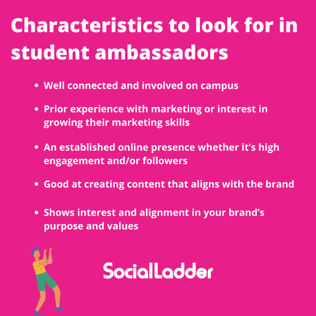 Infographic showing the characteristics to look for in student ambassadors