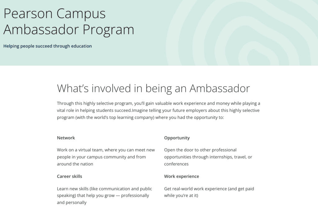Pearson campus ambassador program website