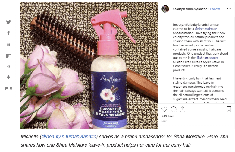 brand ambassador post for shea moisture